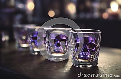 Shot Glasses with Purple Skulls AI Generated Stock Photo