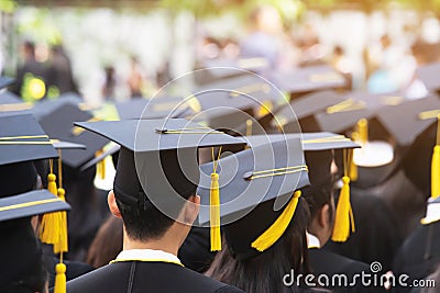 Shot of graduation hats during commencement success graduates of the university Stock Photo