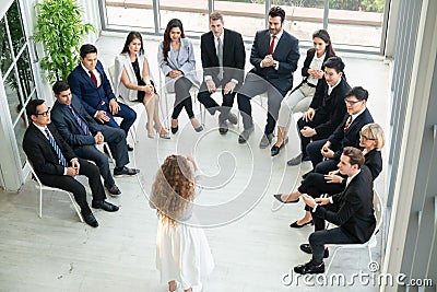 Shot of a group of businesspeople having a discussion in seminar at office Stock Photo
