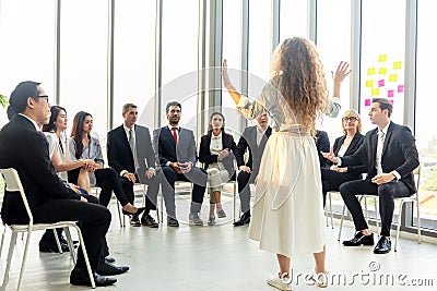 Shot of a group of businesspeople having a discussion in seminar at office Stock Photo