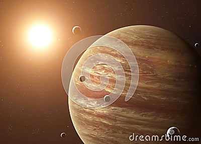 Shot of Jupiter taken from open space. Collage Editorial Stock Photo