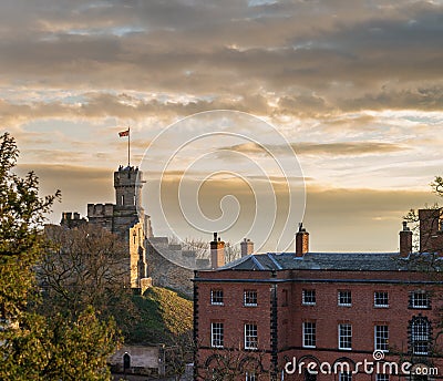 A shot of the Lincoln Castle Ruins at sunset Stock Photo