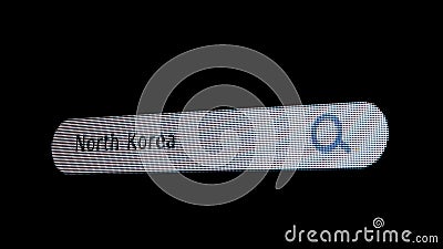 Shot of monitor screen. Pixel screen with animated search bar, keywords North Korea typed in, browser bar with Stock Photo
