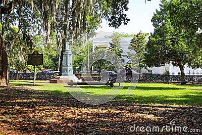 A shot of The Old Harbor Light memorial in Emmet Park on East Bay Street in Savannah, Georgia Editorial Stock Photo