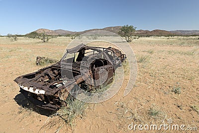 Shot out abandon car. Kaokoland. Stock Photo