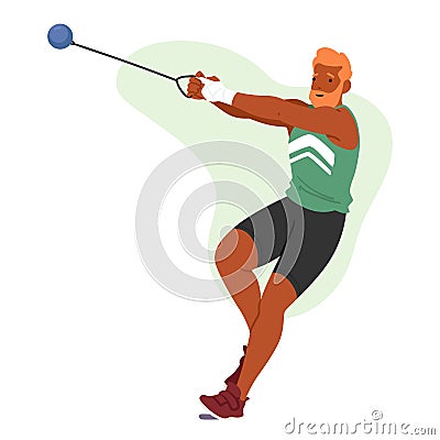 Shot Put Athlete, Powerful And Precise, Launches A Heavy Metal Ball With Controlled Force, Showcasing Strength Vector Illustration