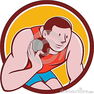 Shot Put Track and Field Athlete Circle Cartoon Vector Illustration