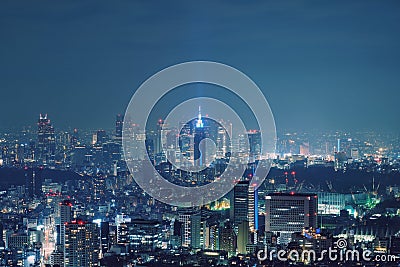 Tokyo, Japan Night View - Business city concept image, modern cityscape building with beautiful illumination at night. Editorial Stock Photo