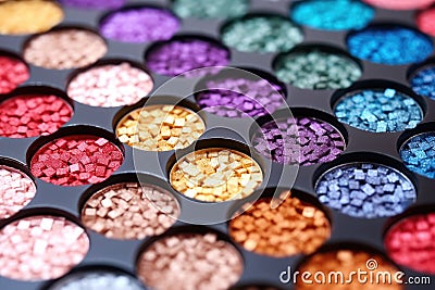 shot of rows of unpressed vibrant eyeshadow pellets Stock Photo