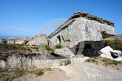 Shot of ruins of the Northern Fort in Liepaja with the coastline of Baltic Sea Editorial Stock Photo