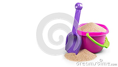 Shot of spade and bucket with sand Stock Photo