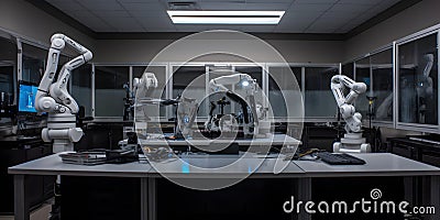 A shot of a university robotics lab with a humanoid robot one created with generative AI Stock Photo