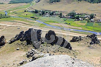 Shot of Village Suvo in Buryatia from the hill Stock Photo