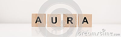 Shot of word aura lettering on wooden blocks on white Stock Photo