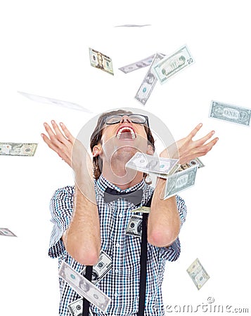 Show me the money. Shot of a young man showing off his money. Stock Photo