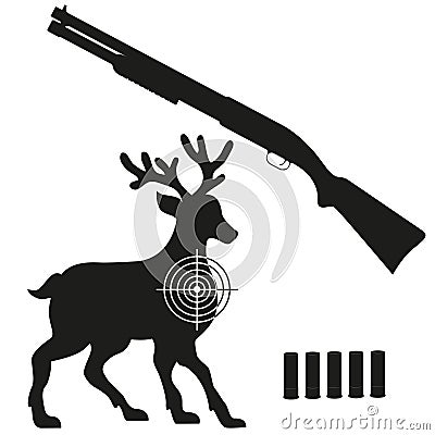 Shotgun and aim on a deer black silhouette Vector Illustration