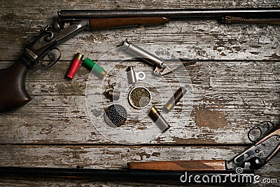 Shotgun, hunting cartridges with gunpowder Stock Photo