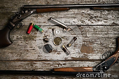 Shotgun, hunting cartridges with gunpowder Stock Photo