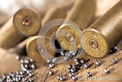 Shotgun shells and shot Stock Photo