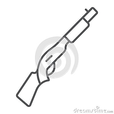 Shotgun thin line icon, weapon and military, automatic rifle sign, vector graphics, a linear pattern on a white Vector Illustration