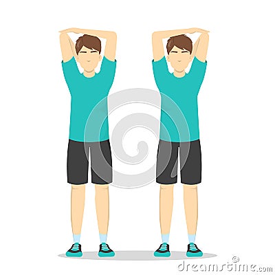 Shoulder stretch exercise. Stretch to relieve shoulder pain Vector Illustration