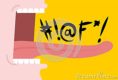 Shout swearing words. Cry Open mouth. Teeth and tongue. foul lan Vector Illustration