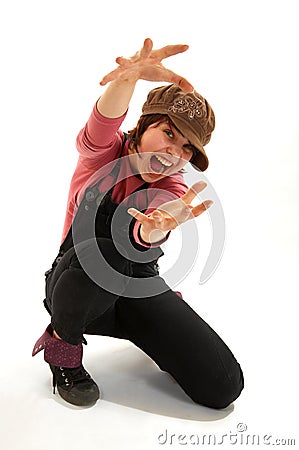 Shouting girl in a cap Stock Photo