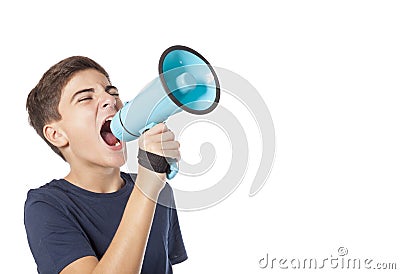Shouting teenager with megaphone Stock Photo