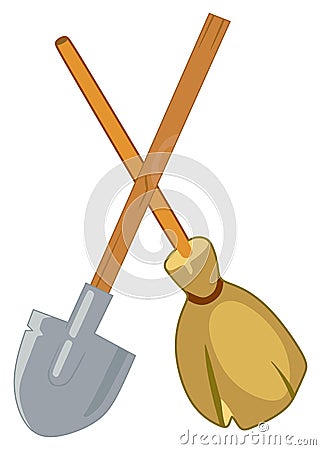 Shovel and broom Vector Illustration