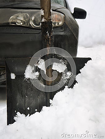 Shovel and Car Stock Photo