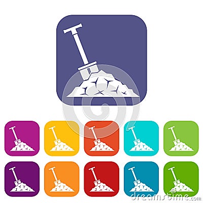 Shovel in coal icons set Vector Illustration