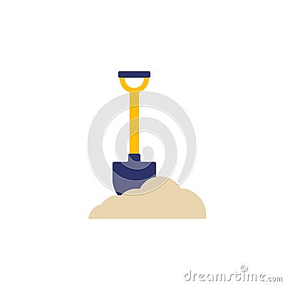 Shovel in dirt, vector flat icon Vector Illustration