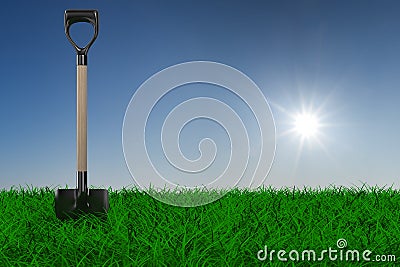 Shovel on grass. garden tool Stock Photo