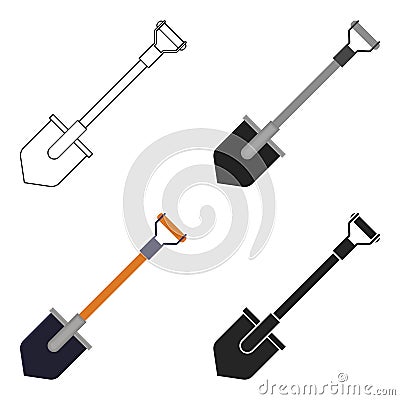 Shovel icon in cartoon style isolated on white background. Mine symbol stock vector illustration. Vector Illustration