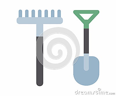 Shovel and rake icon. flat style Vector Illustration