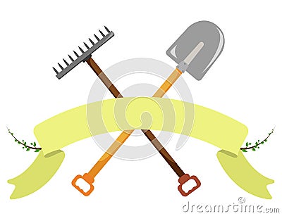 Shovel, rake on a white background. Vector Vector Illustration