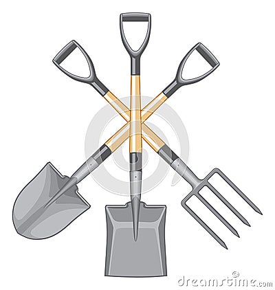 Shovel Spade and Forked Spade Vector Illustration