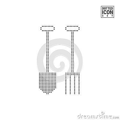 Shovel or Spade, Pitchfork Dot Pattern Icon. Farming Dotted Icon Isolated on White. Vector Background or Design Template Vector Illustration