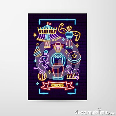 Show Circus Neon Flyer Vector Illustration