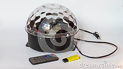 Show lamp with bright light bulbs to create bright lights on the ceiling and walls for discos and dancing at home Stock Photo