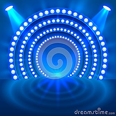 Show light podium blue background. Vector Illustration