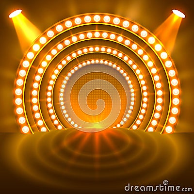 Show light podium gold background. Vector Illustration