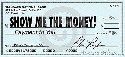 Show Me the Money Check Payday Earnings Wages Stock Photo