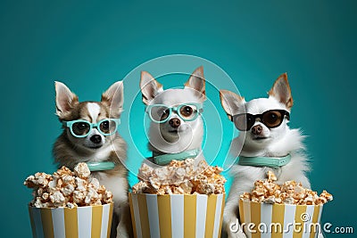 The show's about to begin: cheerful, animated Chihuahuas in a quirky setting,Generative AI Stock Photo
