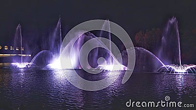 A show of singing fountains on the Southern Bug River in Vinnitsa. Editorial Stock Photo