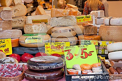 Show-window with cheese in shop, Delft, Holland Editorial Stock Photo