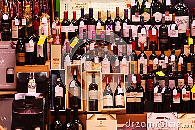 Showcase alcohol store in Logrono. Rioja Editorial Stock Photo