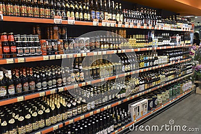 Showcase of beer products Editorial Stock Photo