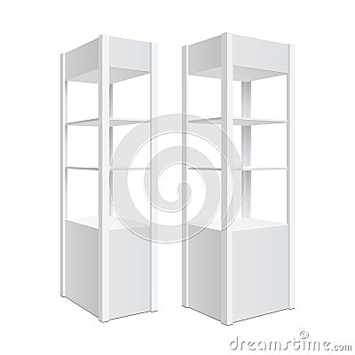 Showcase display. Retail shelf rack. Vector Illustration