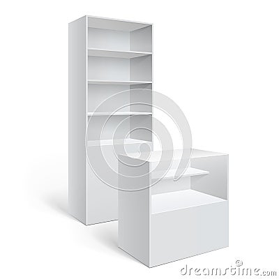 Showcase display. Retail shelf rack. Vector Illustration